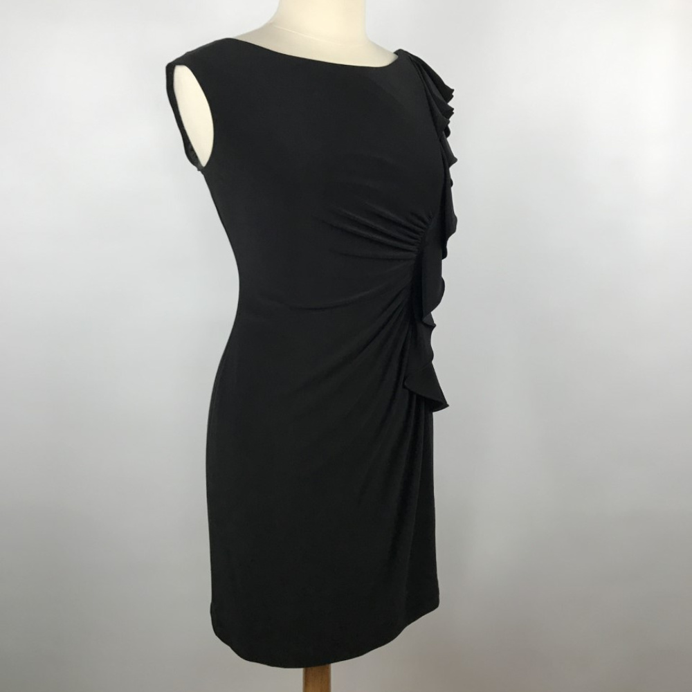 Tahari Black Ruffle-Front Sleeveless Midi Dress Size 8 - Picture 3 of 7